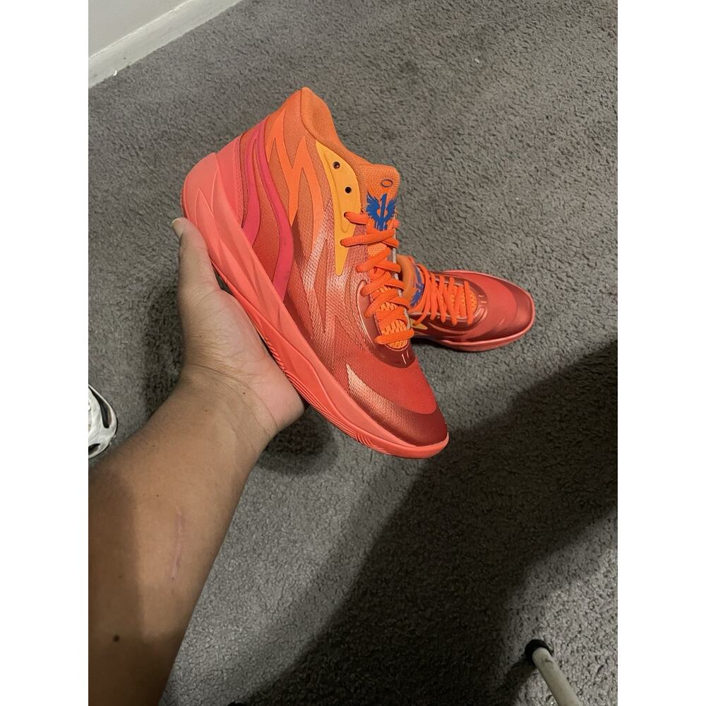 Size 7y-Puma Melo MB.02 Lamelo Ball Supernova Fiery Coral Ultra Orange 377403-01